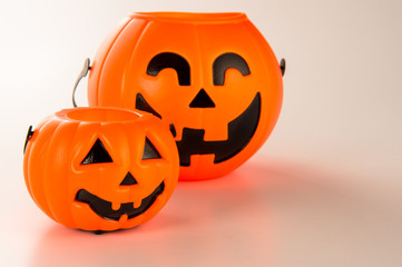 Beautiful halloween decoration trick or treat on white background with filter, concept of halloween party, copy space(text space), close-up, blank for text