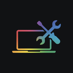 Laptop repair service. Rainbow color and dark background
