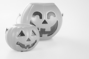 Beautiful halloween decoration trick or treat on white background with filter, concept of halloween party, copy space(text space), close-up, blank for text