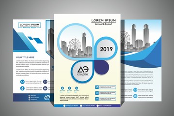 Vector Business brochure, flyers design template, company profile, magazine, poster, annual report, book & booklet cover, with green wavy line, and cityscape vector in background elements, size a4.