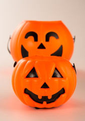 Beautiful halloween decoration trick or treat on white background with filter, concept of halloween party, copy space(text space), close-up, blank for text