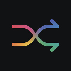 Crossed simple arrows. Linear, thin outline. Rainbow color and dark background