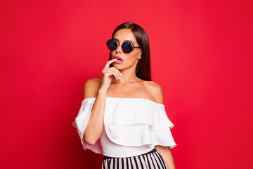 Portrait of nice cute lovely pretty well-groomed attractive lady