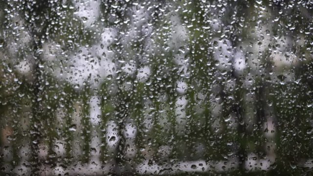 dolly shot, rain drops on glass window