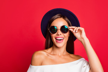 Close-up portrait of nice cheerful positive optimistic attractiv