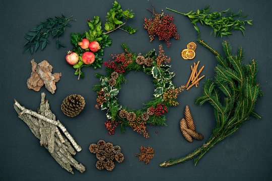 Christmas wreath in studio