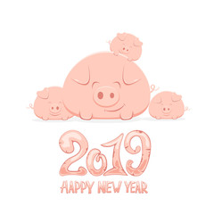 Family of Happy Pigs and Happy New Year