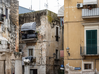 Colorful, bright houses and buildings, streets and sights of the fabulous city of Bari, Italy. Travel and vacation concept