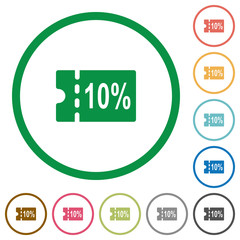 10 percent discount coupon flat icons with outlines