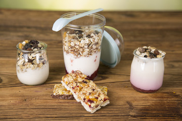 Healthy nutrition, fitnness, muesli, containers