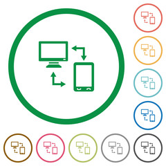 Syncronize mobile with computer flat icons with outlines