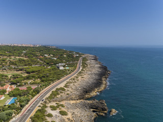 Aerial seascape coastline near Cascais, hiking and panoramic nature view attraction,