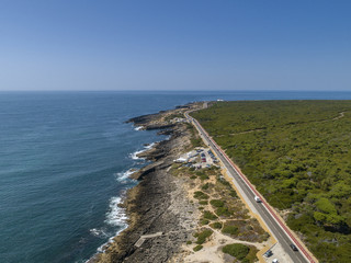 Aerial seascape coastline near Cascais, hiking and panoramic nature view attraction,