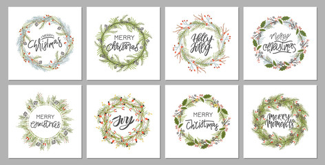 Vector big collection of hand written christmas phrases and quotes.