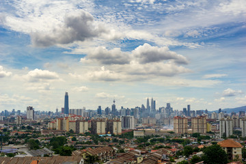View of cloudy day over downtown Kuala Lumpur, capital city of Malaysia.	
