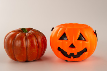 Beautiful halloween decoration trick or treat on white background with filter, concept of halloween party, copy space(text space), close-up, blank for text