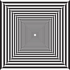 geometric striped tunnel, black and white drawing, psychedelic