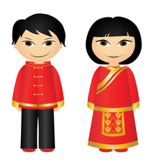 Chinese boy and girl in traditional costumes