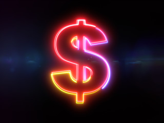 Fototapeta premium Dollar Symbol - colorful glowing outline alphabet symbol on blue lens flare dark background