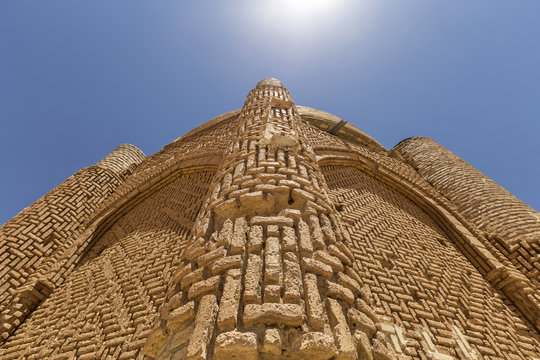 Iran, Quazvin Province, The Kharaghan Towers, worm's eye view