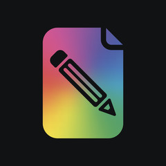 Paper and pencil icon. Rainbow color and dark background