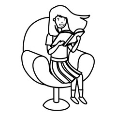 woman reading book in the sofa avatar character