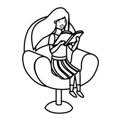 woman reading book in the sofa avatar character