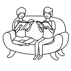 men sitting in sofa with book avatar character