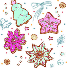 Christmas set of isolated objects festive cookies