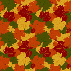 Naklejka na ściany i meble Autumn grape leaves seamless pattern in warm colors