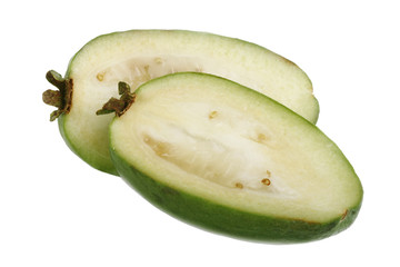 two slices of feijoa isolated on white