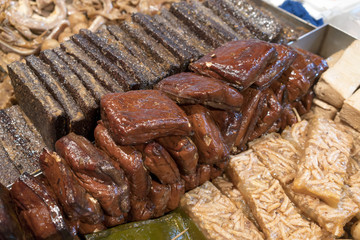 Food selling on Feng Chia night market , street food market in Taichung , Taiwan