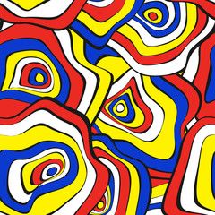 Hand Drawn Wavy Circles. Abstract Seamless Background in Ethnic Style. Vector Psychedelic Pattern with Deformed Rounds. Wave Seamless Pattern for Fabric, Textile, Cloth Design. Distortion, Spots.