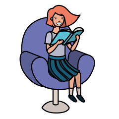 woman reading book in the sofa avatar character