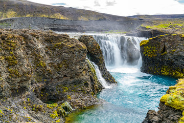 Scenic view of Sigoldufoss waterfall at Fjallabak Nature Reserve