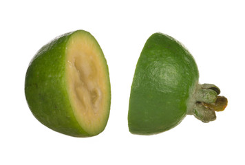 two slice of feijoa isolated on white background