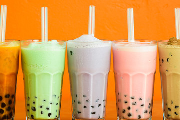 Milk bubble tea with tapioca balls.