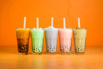  Boba frappe milk tea with tapioca pearls.