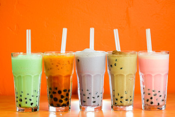 Milk bubble tea smoothy with tapioca balls.