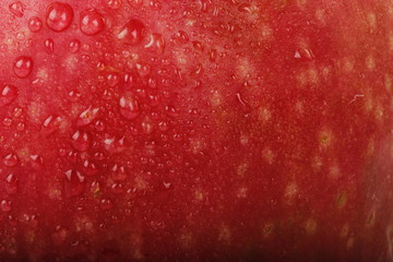 red fresh apple with water drops background
