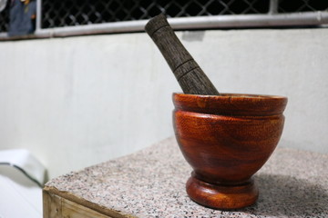 wooden mortar and pestle