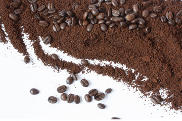 Coffee beans on white background