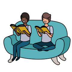 men sitting in sofa with book avatar character