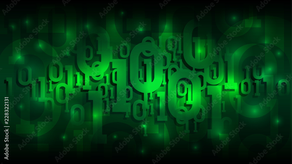 Poster matrix green background with binary code, shadow digital code in abstract futuristic cyberspace, art