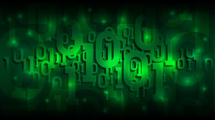 Matrix green background with binary code, shadow digital code in abstract futuristic cyberspace, artificial intelligence, well organized layers