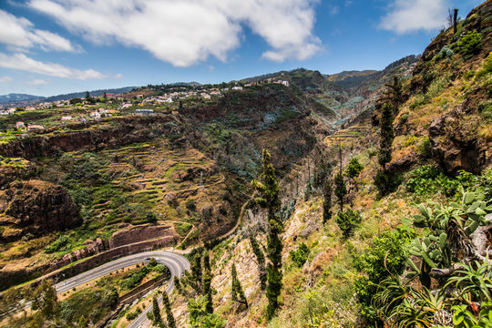 Madeira island Portugal typical landscape, Funchal city panorama view from botanical garden