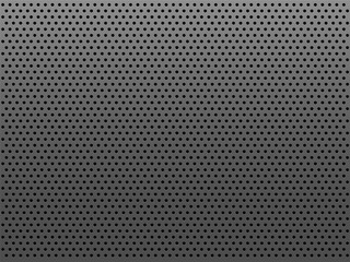 Perforated gray metal plate with round holes. Industrial blank steel background.