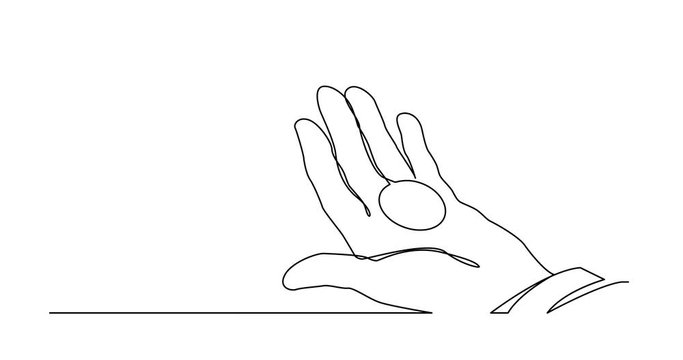 Animation of continuous line drawing of hand holding money coin