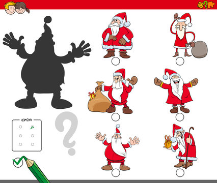 shadows game with cartoon Christmas Santa characters