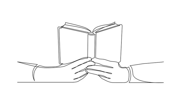 Animation of continuous line drawing of hands holding open book